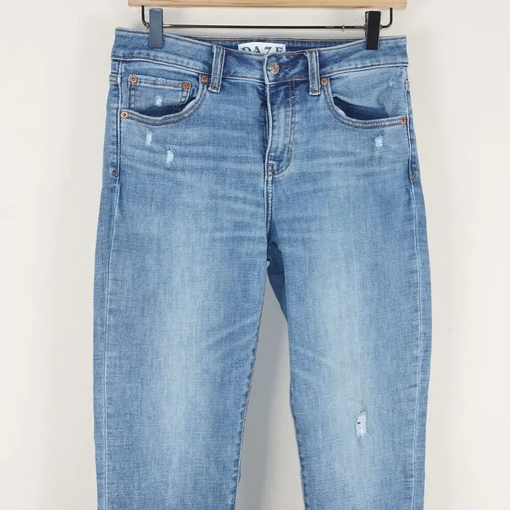 Daze Denim Straight Leg Ankle Lovergirl Distressed Mid Rise Blue Jeans Sz 27